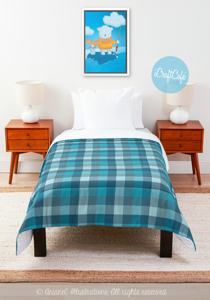 Kid blue plaid pattern comforter