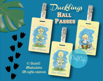 Cute ducklings elementary school hall pass badges