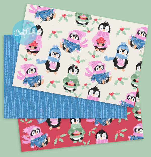 Cute festive penguin pattern and stripes Holiday wrapping paper sheets