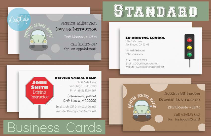 Standard driving school instructor business cards