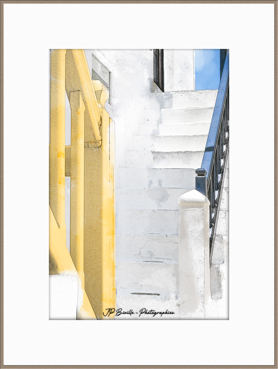 Rambardes jaune et bleue - Chora, Tinos