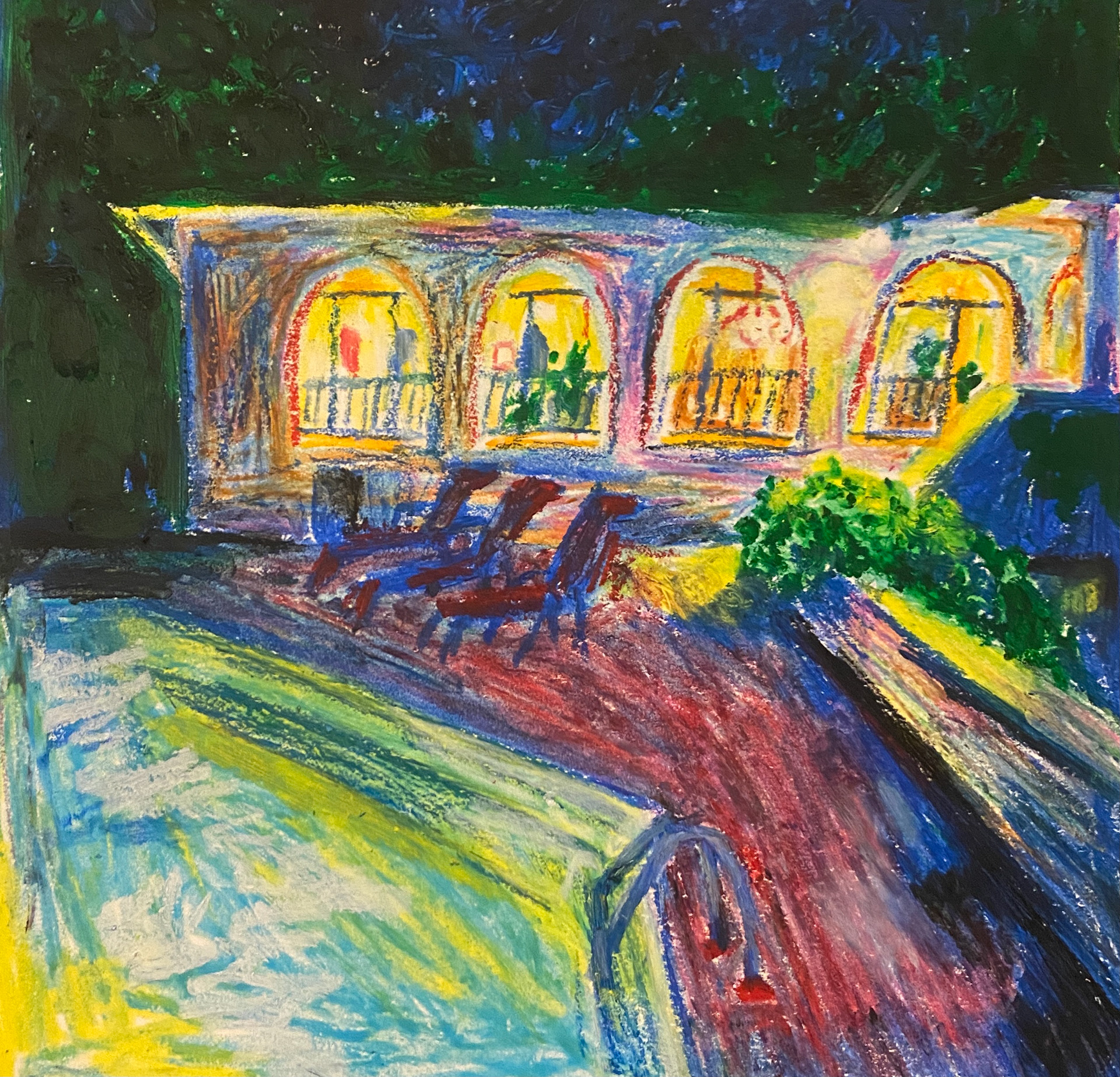 sketchbook page, oil pastel