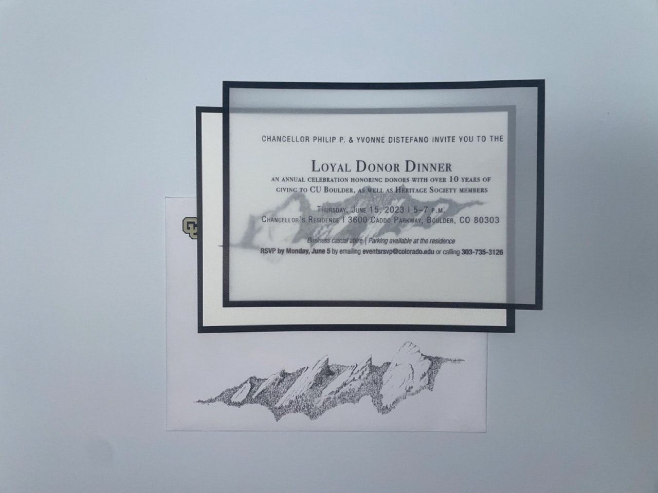 Vellum insert, textured art card, and envelope shown in layers