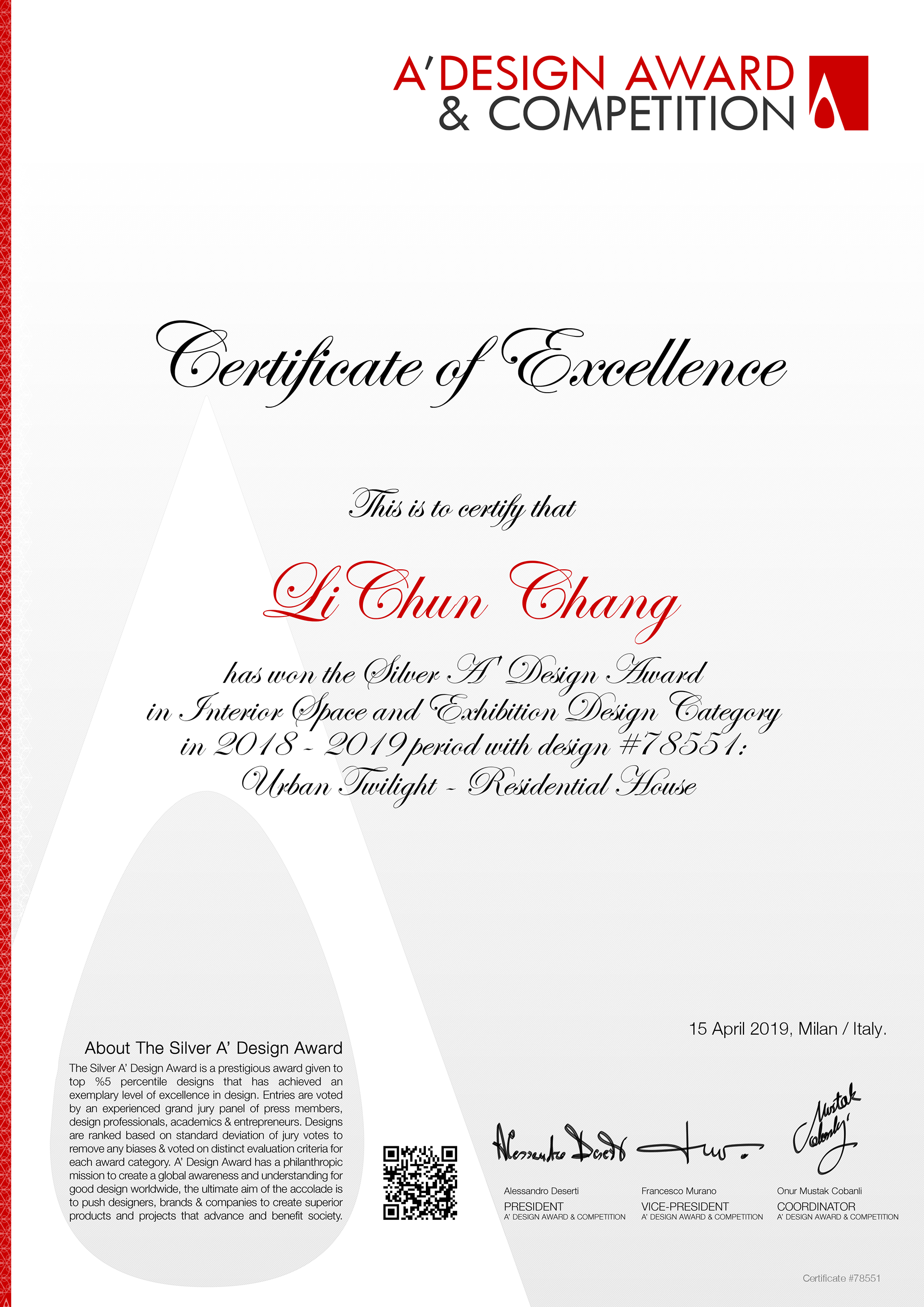 Certificate of Excellence