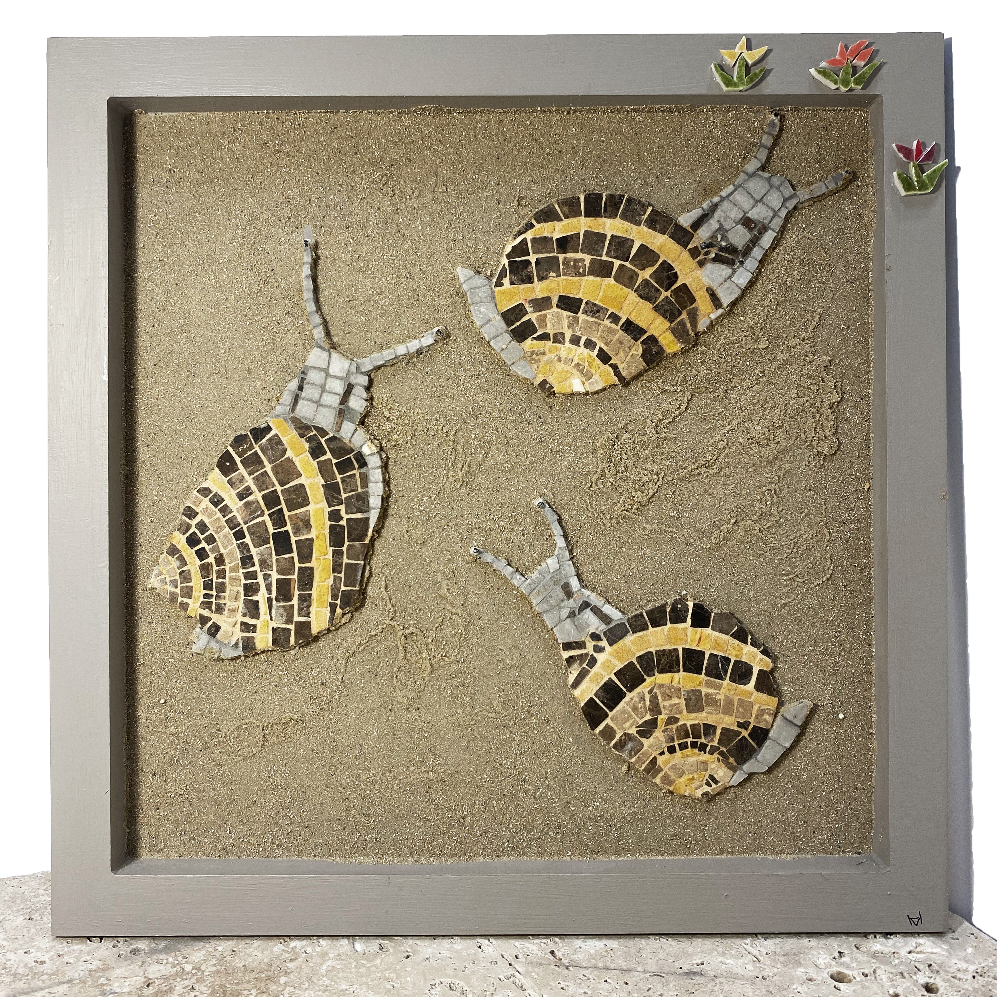 Escargots - marbre sur sable - 350mmx350mm