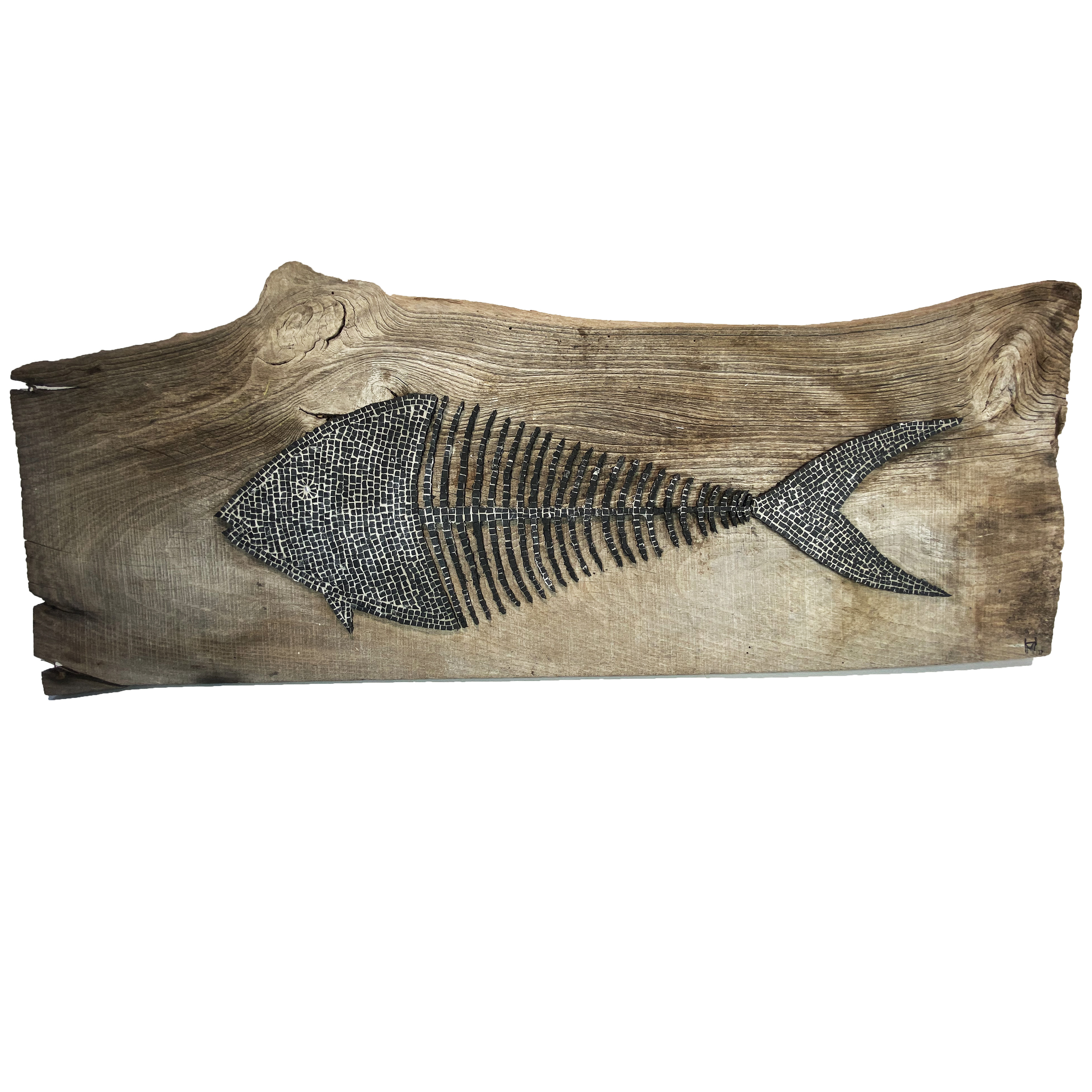 Arête de poisson - marbre sur bois - 760mmx300mm
