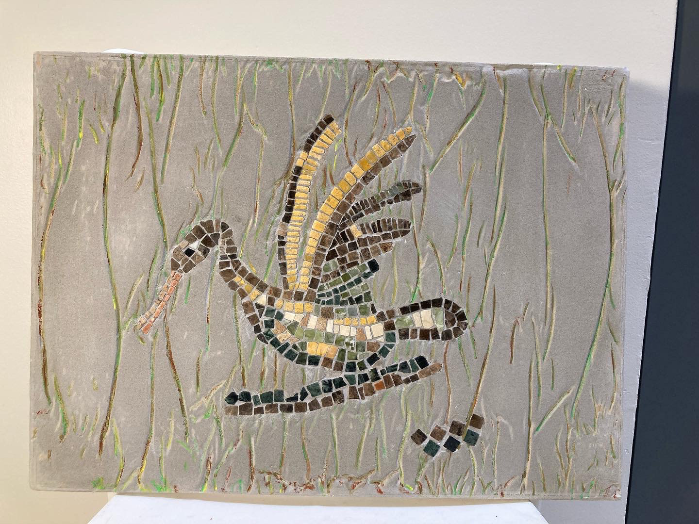 Canard dans les marais - marbre coulé dans du béton - 470x350mm