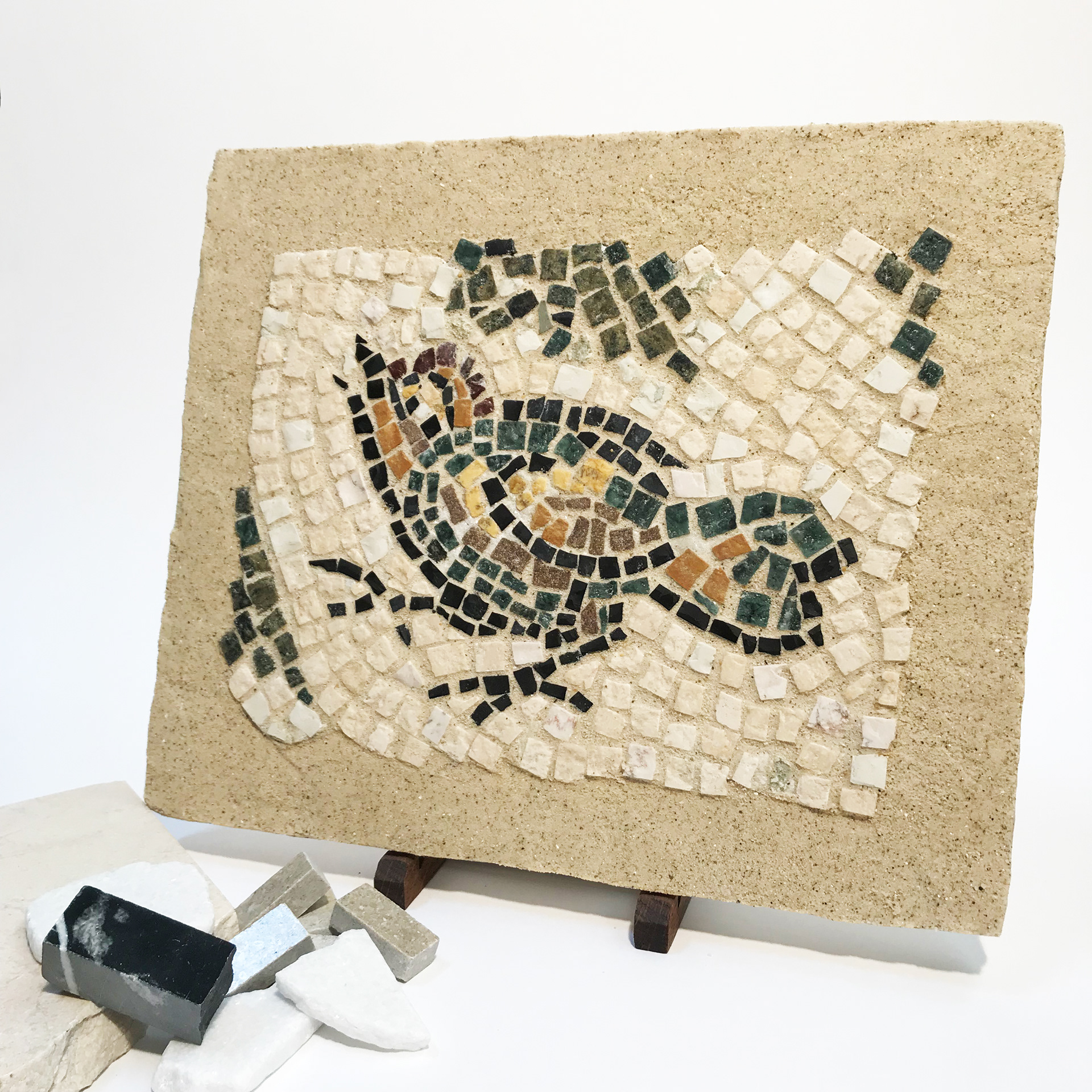 Mosaïque en marbre, technique de Ravenne. 200x300mm