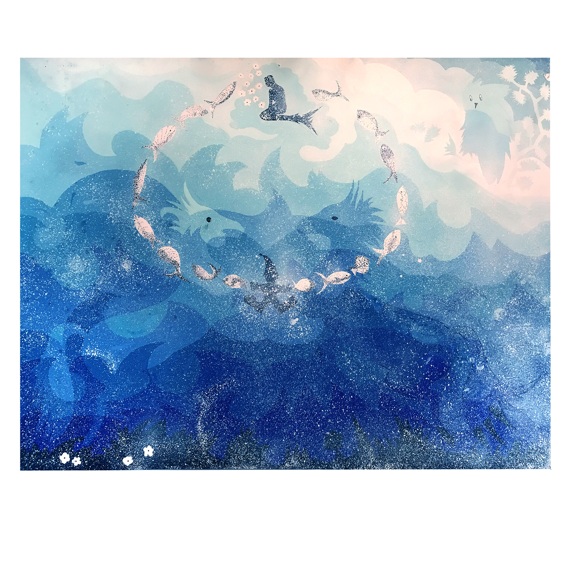 Sous l'océan. Gouache sur papier - 500x650mm