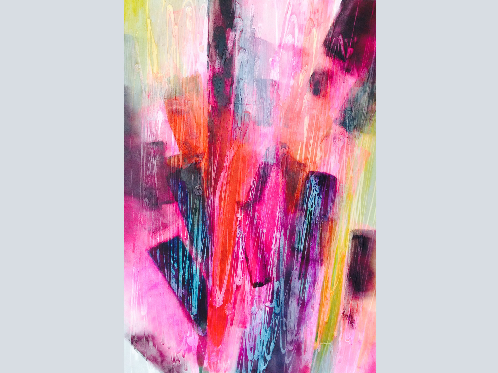 Diane Kankura Freie Arbeit, abstrakte Malerei, Acryl und Tinte auf Leinwand