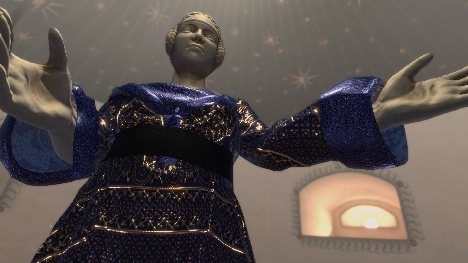 The dress is built using Clo3D and Blender from an original medieval pattern.