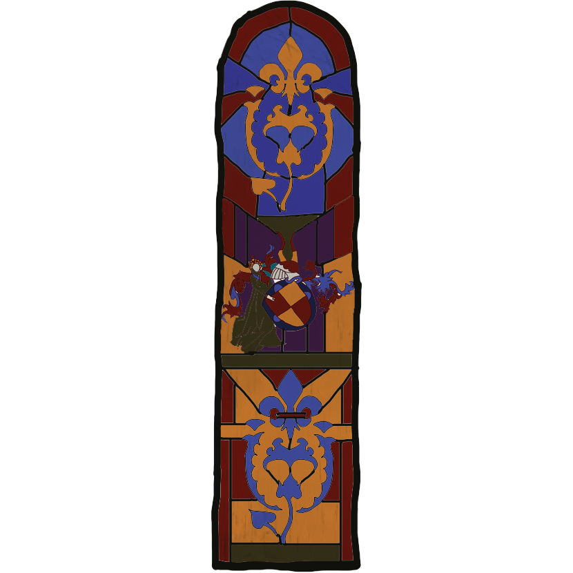 Glass window based on the crest and the motifs