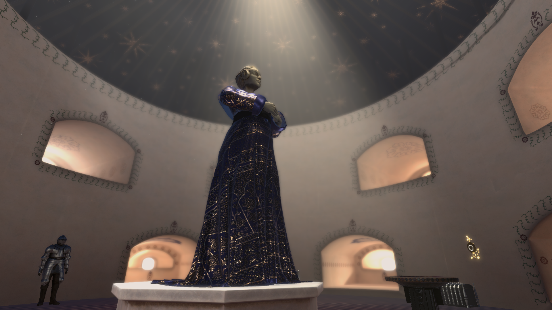 The movement and voice of the statue are from the performance of the actress Alma Pöysti. The movements were captured using the Xsens Motion Capture suit. It gave the most accurate movements for the character.