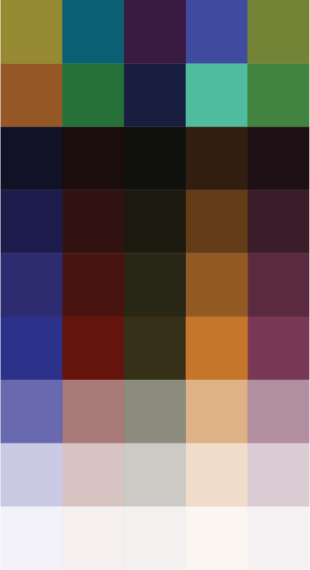 Colours, warm base tones, middle colour is green