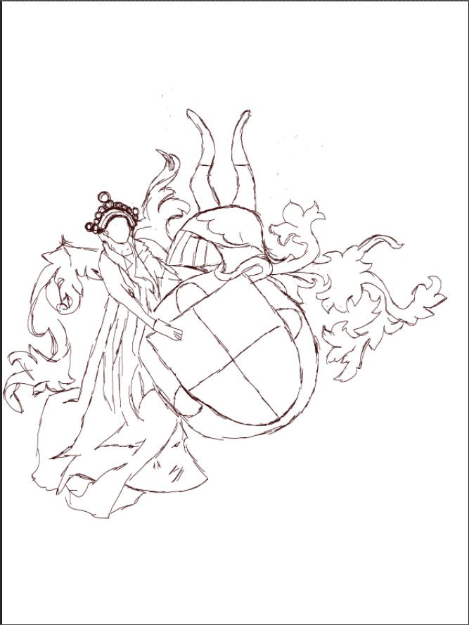 Sketch drawing based on multiple Tott family crests