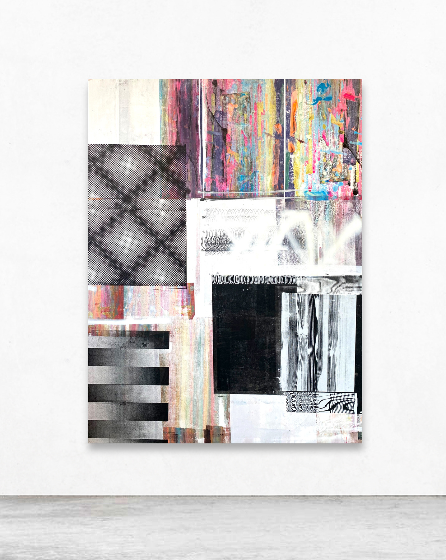 blank card 03-les reptiles se dévorent entre eux, screen-print and mixed media on canvas, 200 x 150 cm, 2020