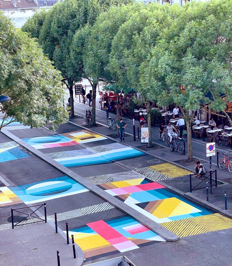 Place des Capucins, 2021, 40 x 10 m, spray - and road paint, public art (Zebra3 & Saison Culturelle Bordeaux), Bordeaux, France
