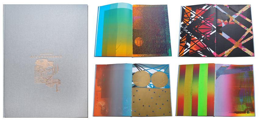 Chapter 12 - Alice's Evidence, hard cover with gold embossing, 33 x 46 cm, 32 pages, 2015. Collection: Lenton Parr Library, Victoria College of Arts, University of Melbourne, Australia