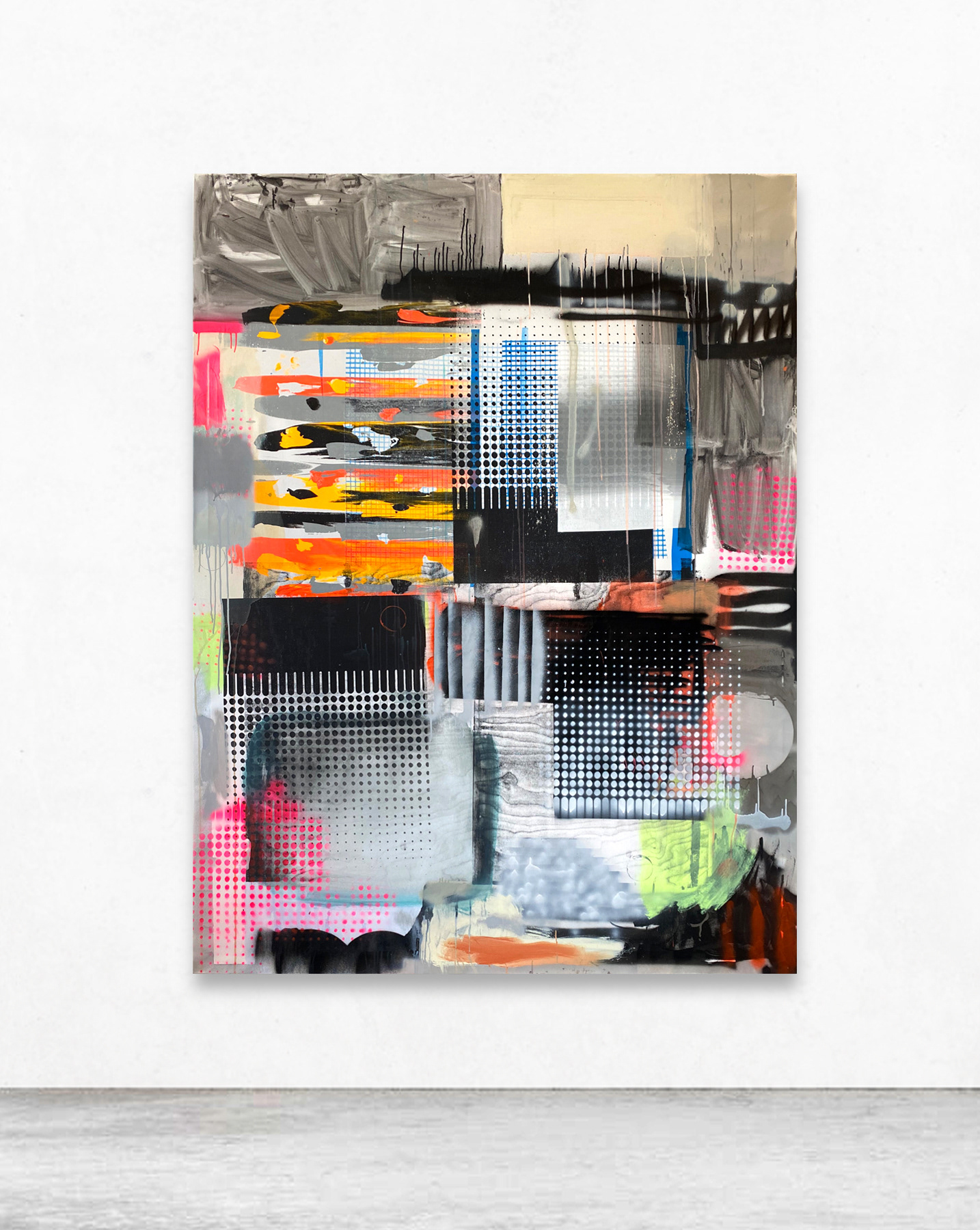 blank card 08-la critique d'art est aussi imbécile que l'espéranto, screen-print and mixed media on canvas, 200 x 150 cm, 2020