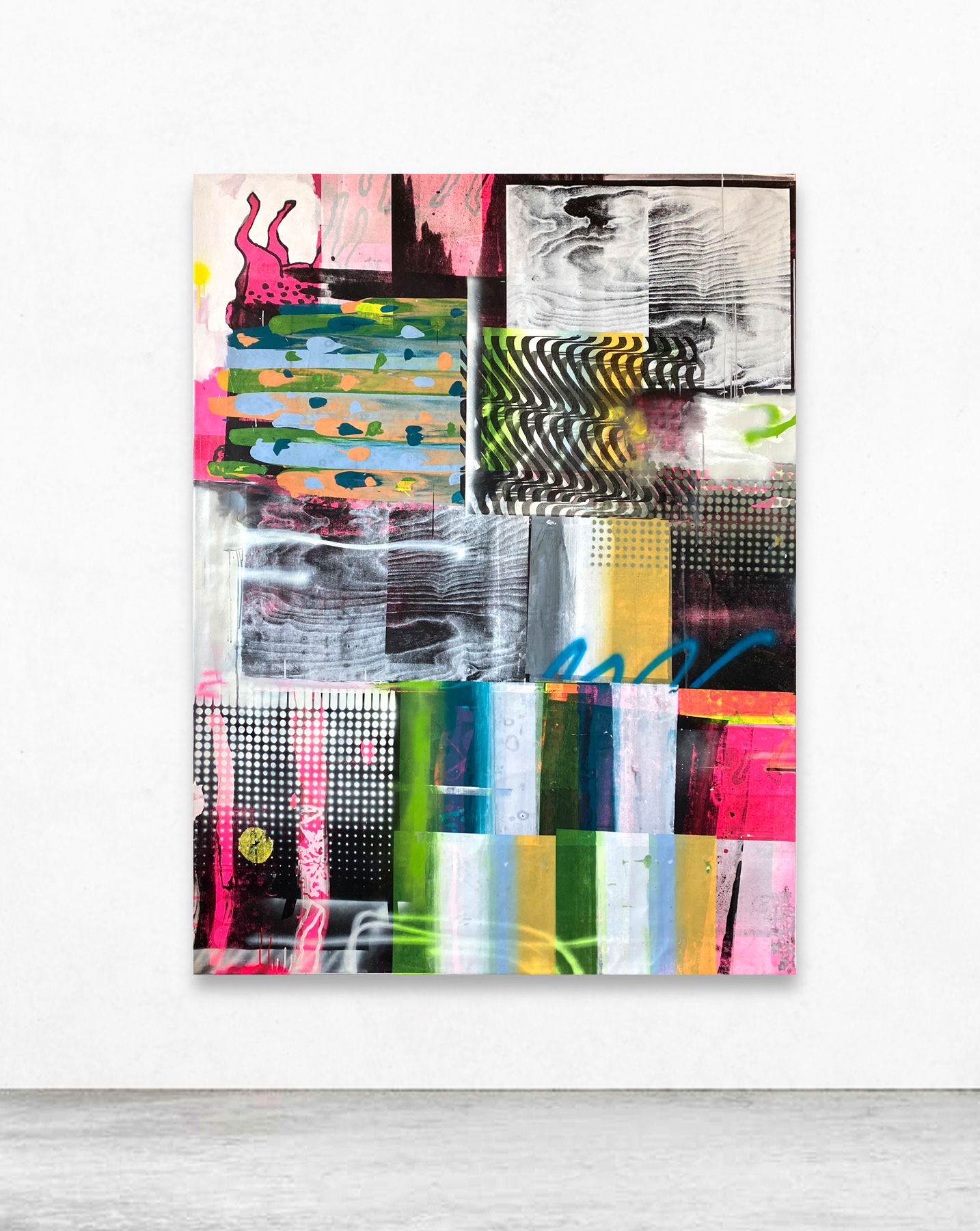 blank card 07-il est des loups de toute sorte, screen-print and mixed media on canvas, 200 x 150 cm, 2020