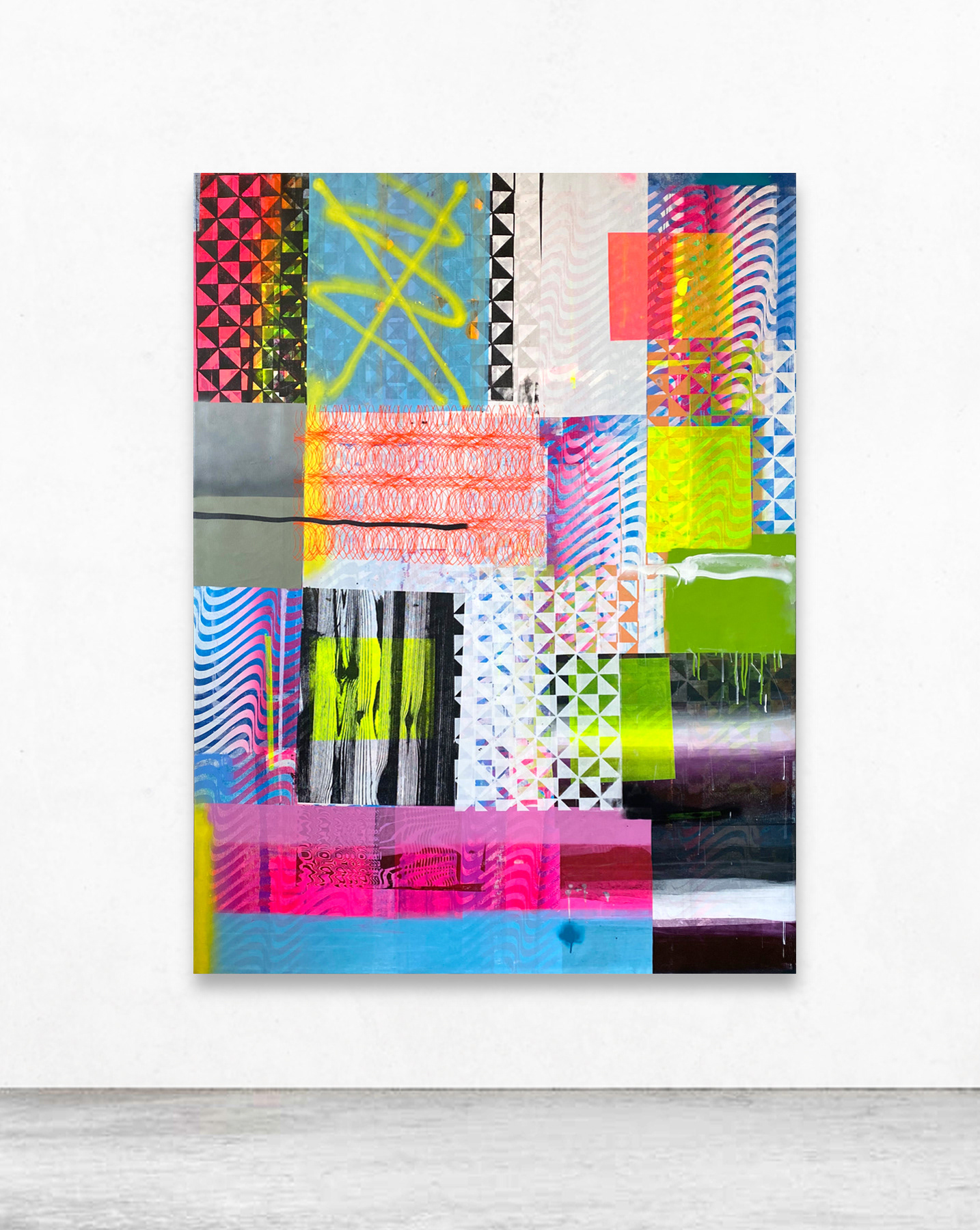 blank card 05-a noiseless patient spider, screen-print and mixed media on canvas, 200 x 150 cm, 2020