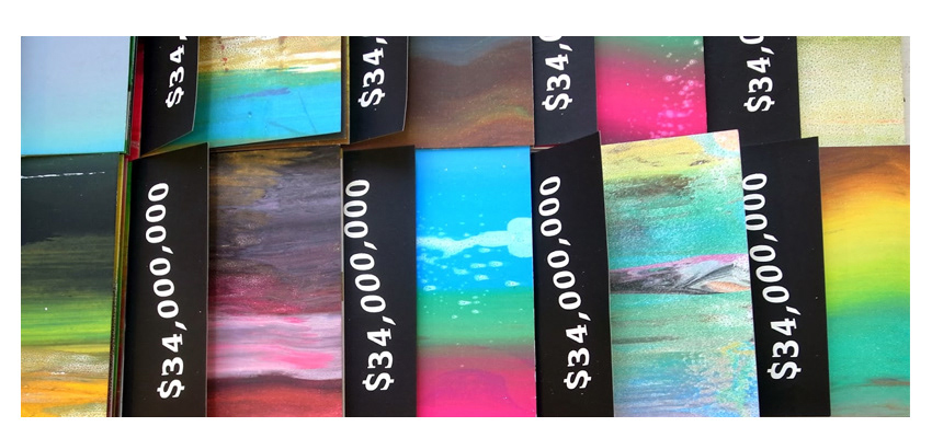 34.000.000, Abstract unique screen printed zine, 16 pages incl. cover, 16 x 11 cm, ed. of 99 ex, 2014