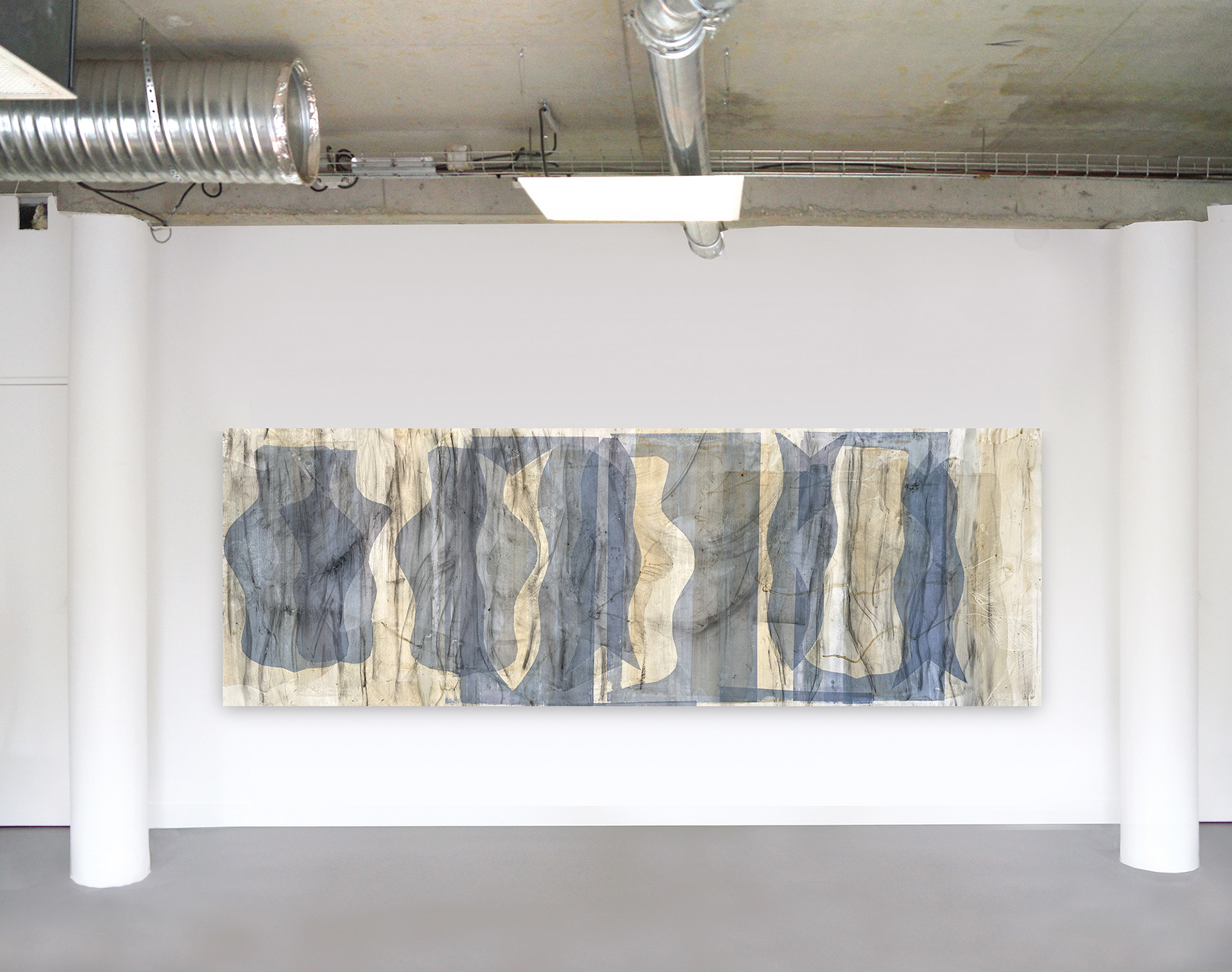 YXLAN 02, natural dyes screen-printed on canvas, 100 x 300 cm, 2024