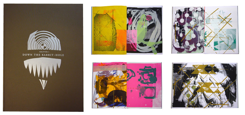 Chapter 01 - Down the Rabbit-Hole, hard cover with silver embossing, 33 x 46 cm, 32 pages. Collection: The Stanford  University's collection, California, USA