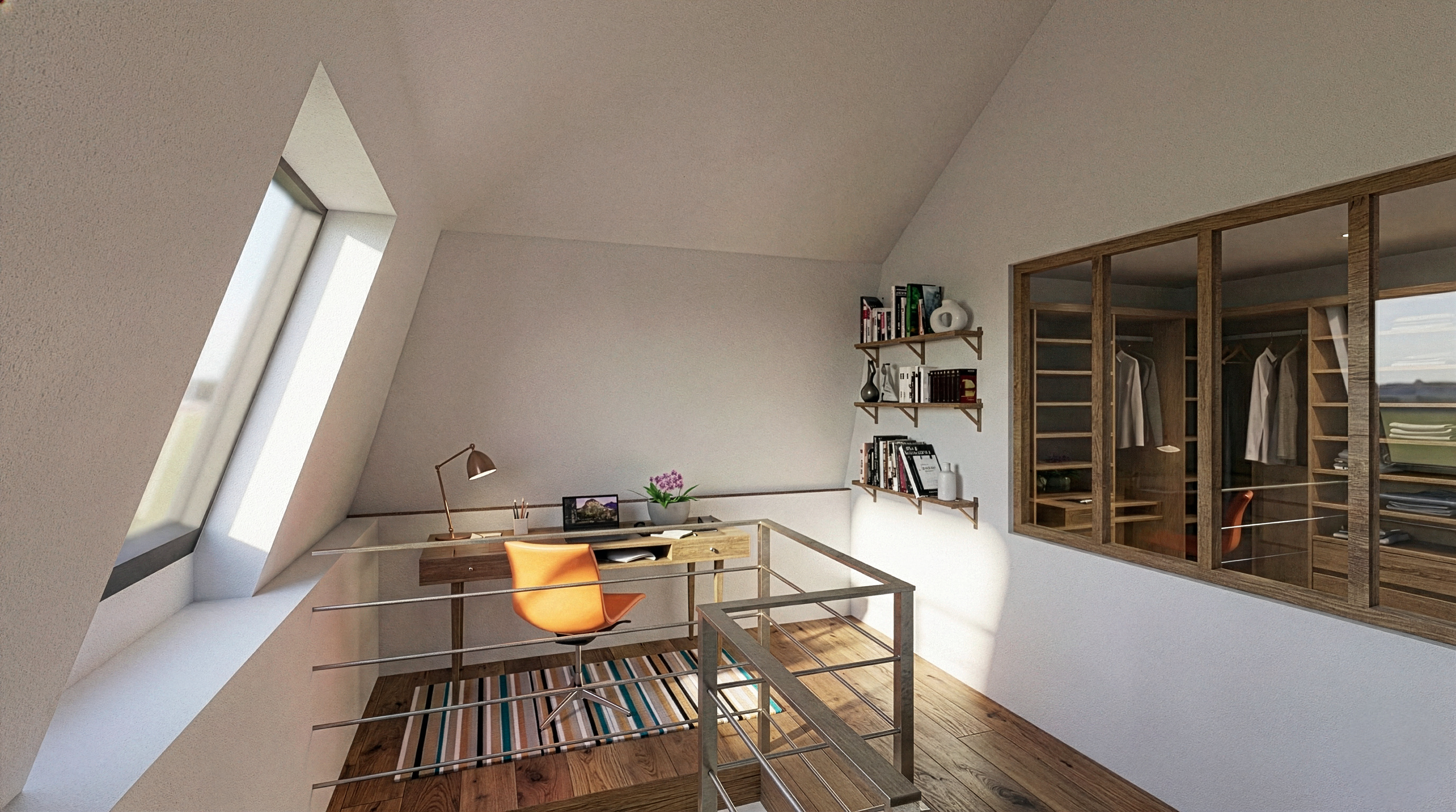 Hall en double hauteur avec espace bureau sous vélux