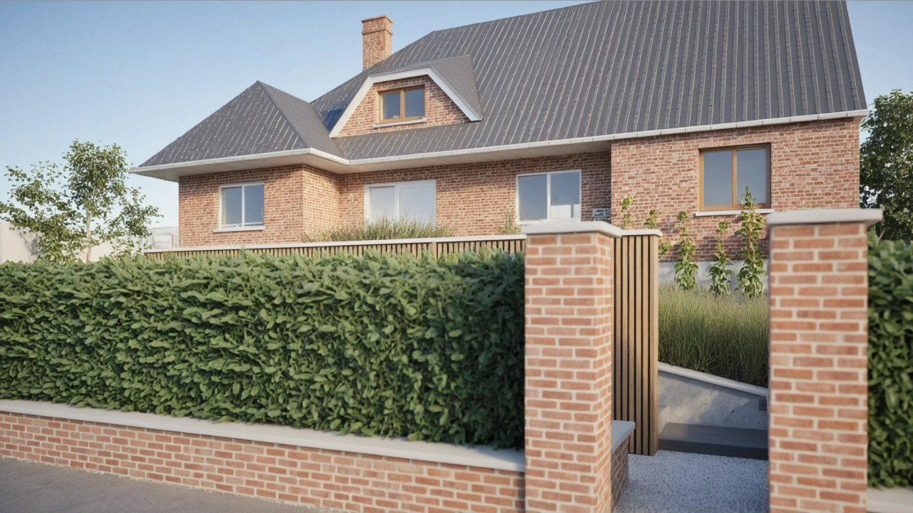 Accès à l’entrée avec mur de soutènement et bardage bois