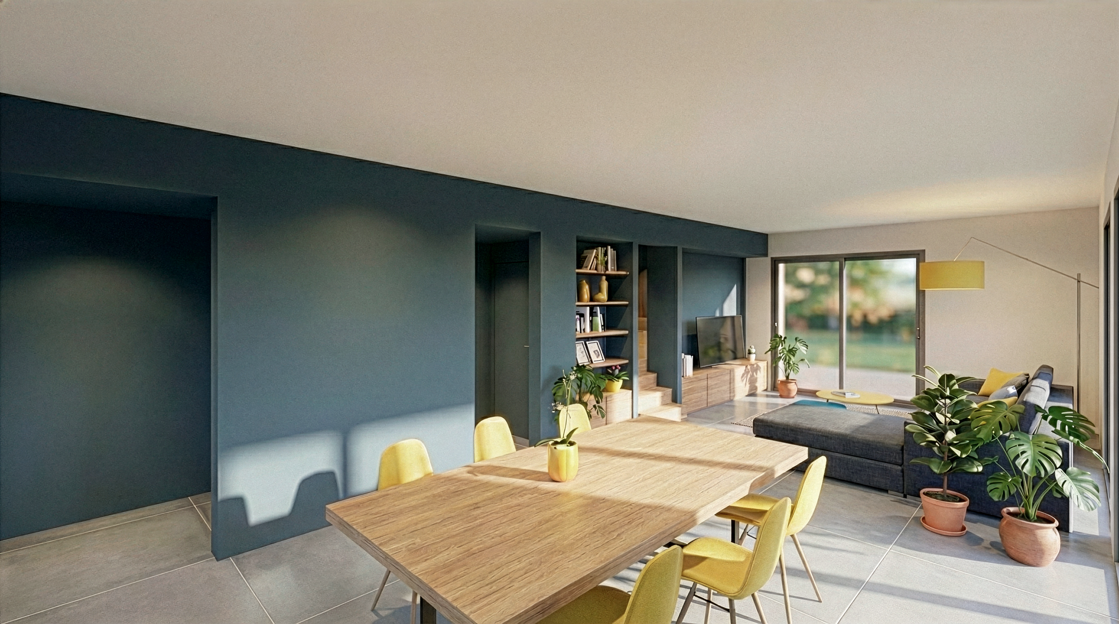 Vue du séjour et de la salle à manger décloisonnés