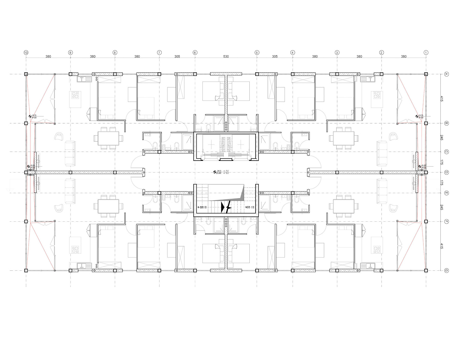 Typical floor - residential - 4 apartments