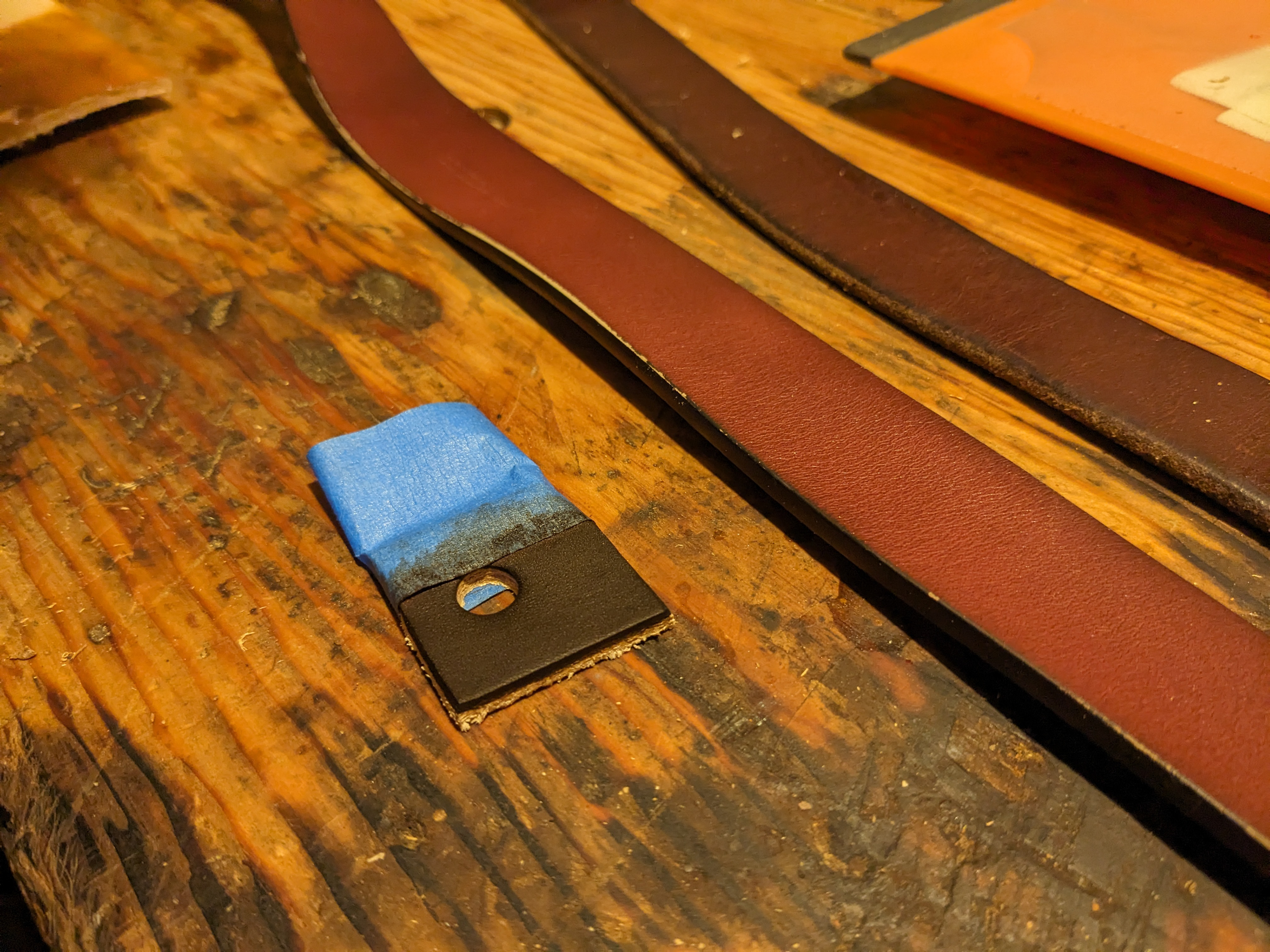 Testing out the dye and comparing to a couple of store bought belts.