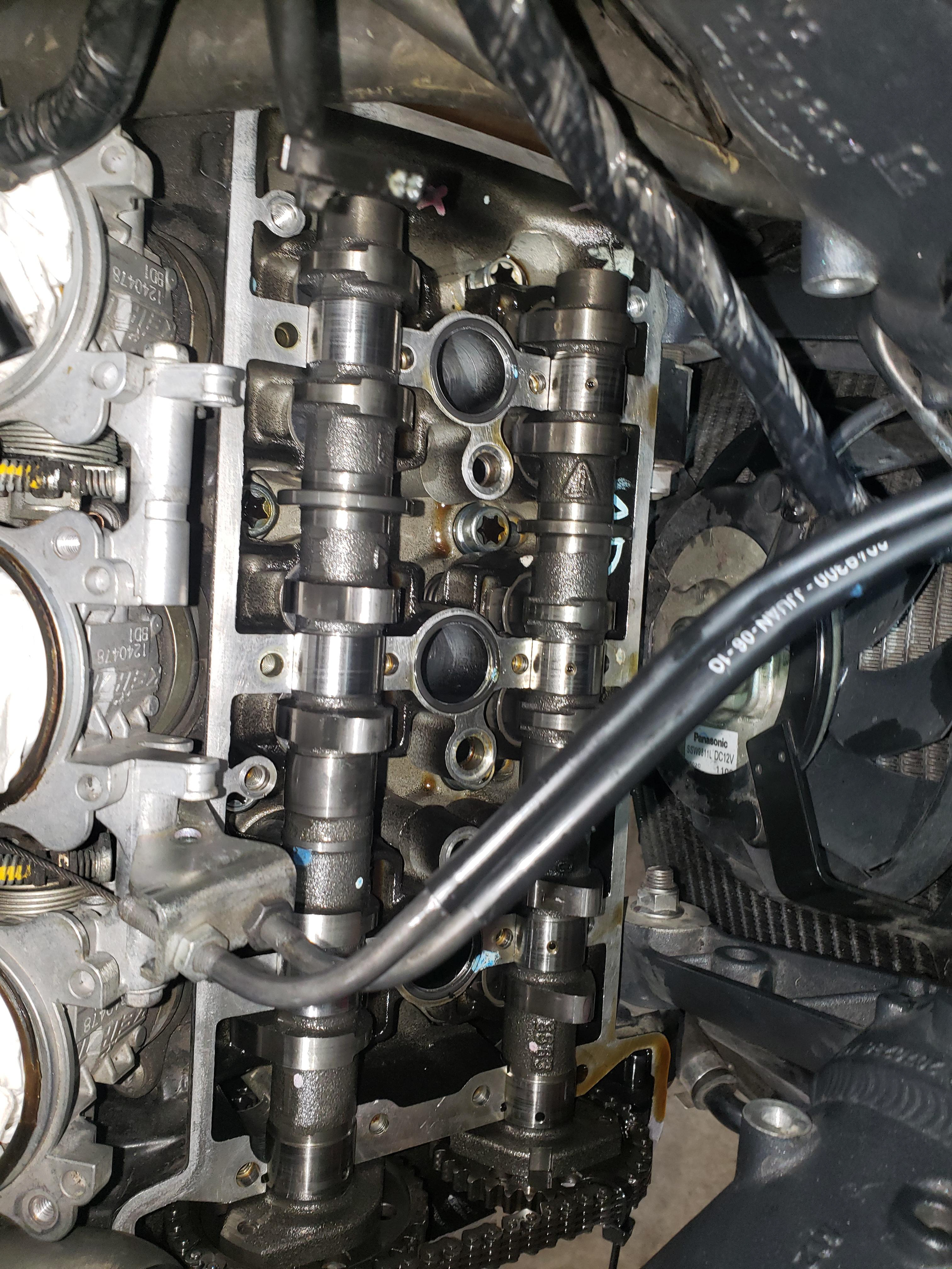 With the camshaft ladder removed, clearances can be checked using feeler gauges.