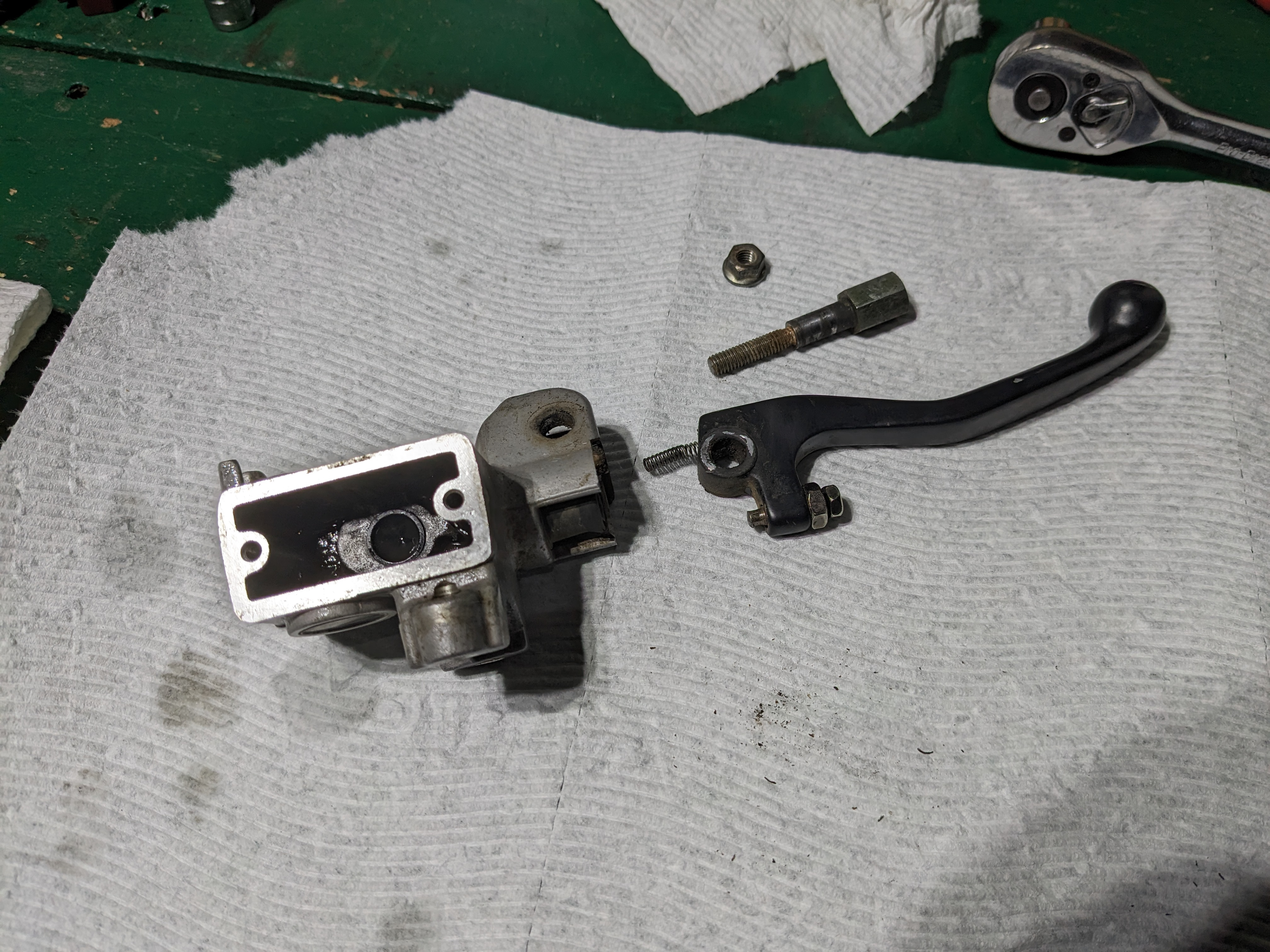 Rebuilt front brake master cylinder.