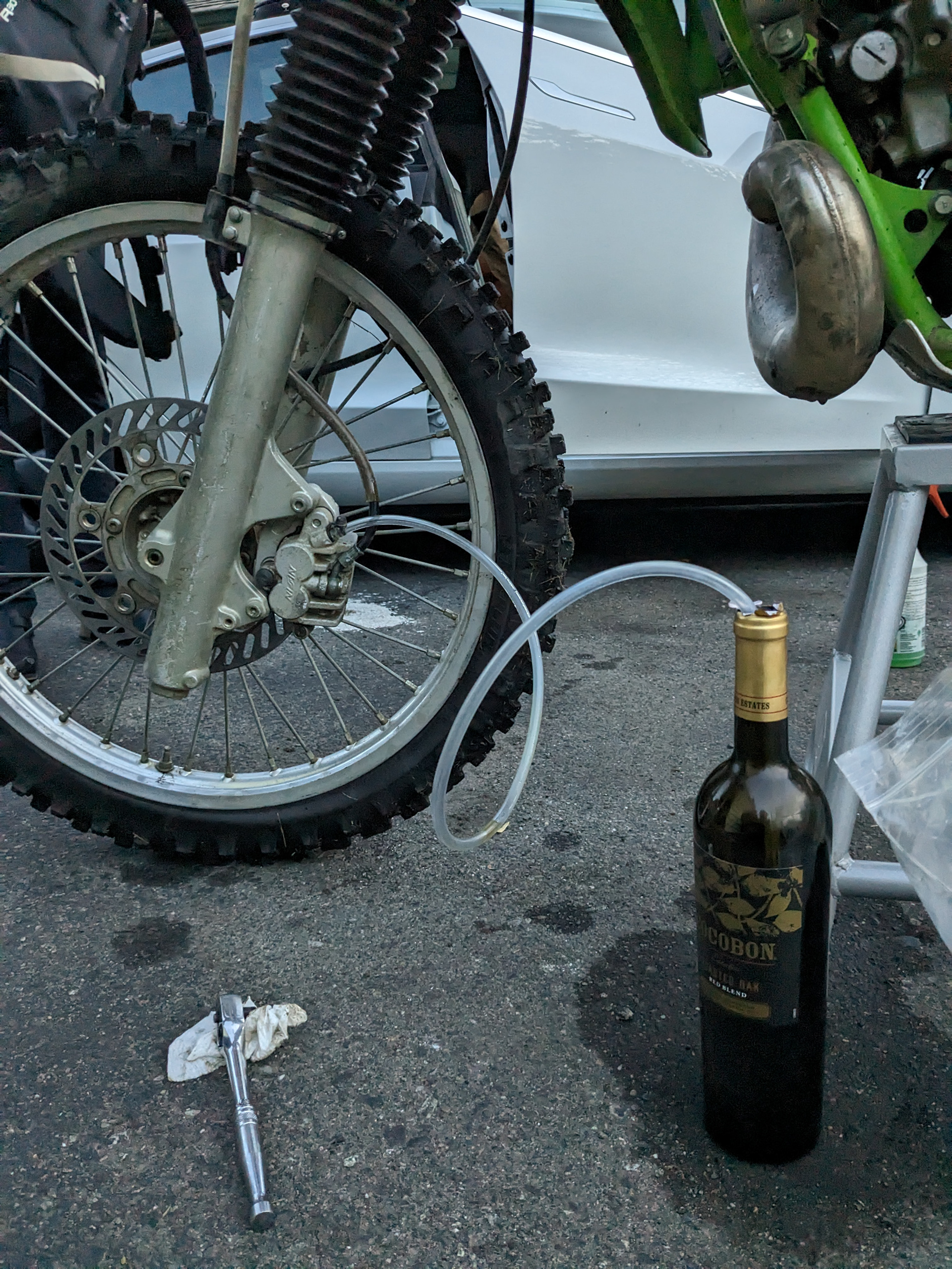 Bleeding the brakes.