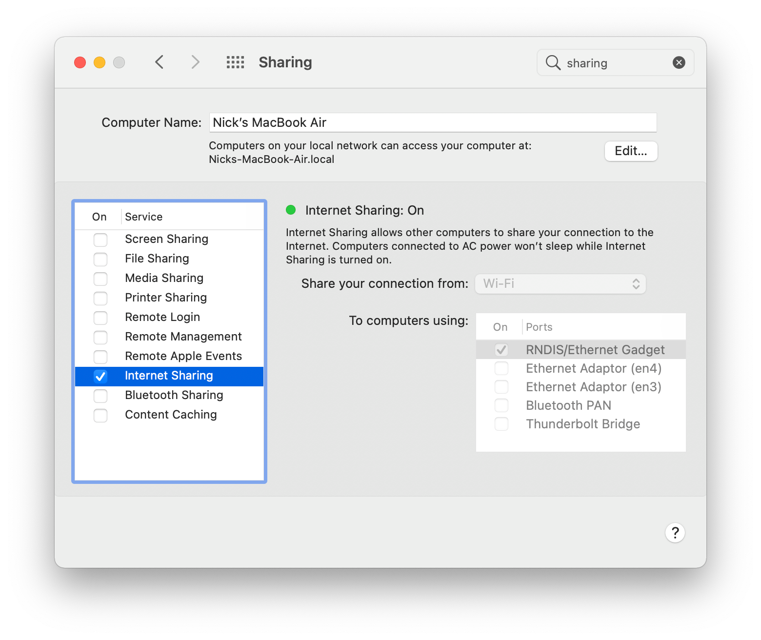 Share internet access with Pi