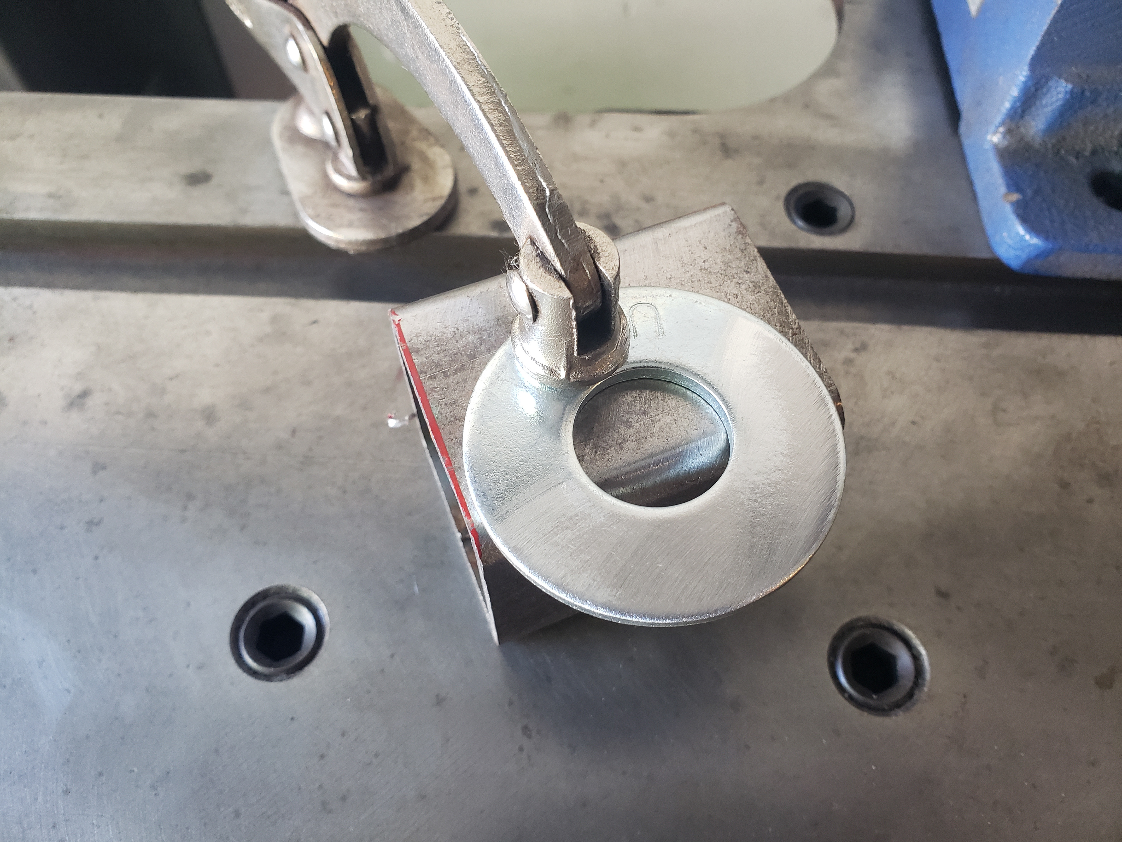 The hardware is Zinc coated so it was important to grind them prior to welding to reduce fumes (I wear a respirator anyways though).