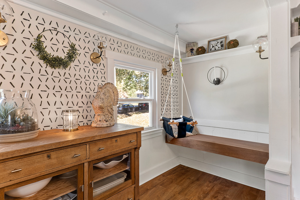 Custom Bench and Hand Painted Accent Wall