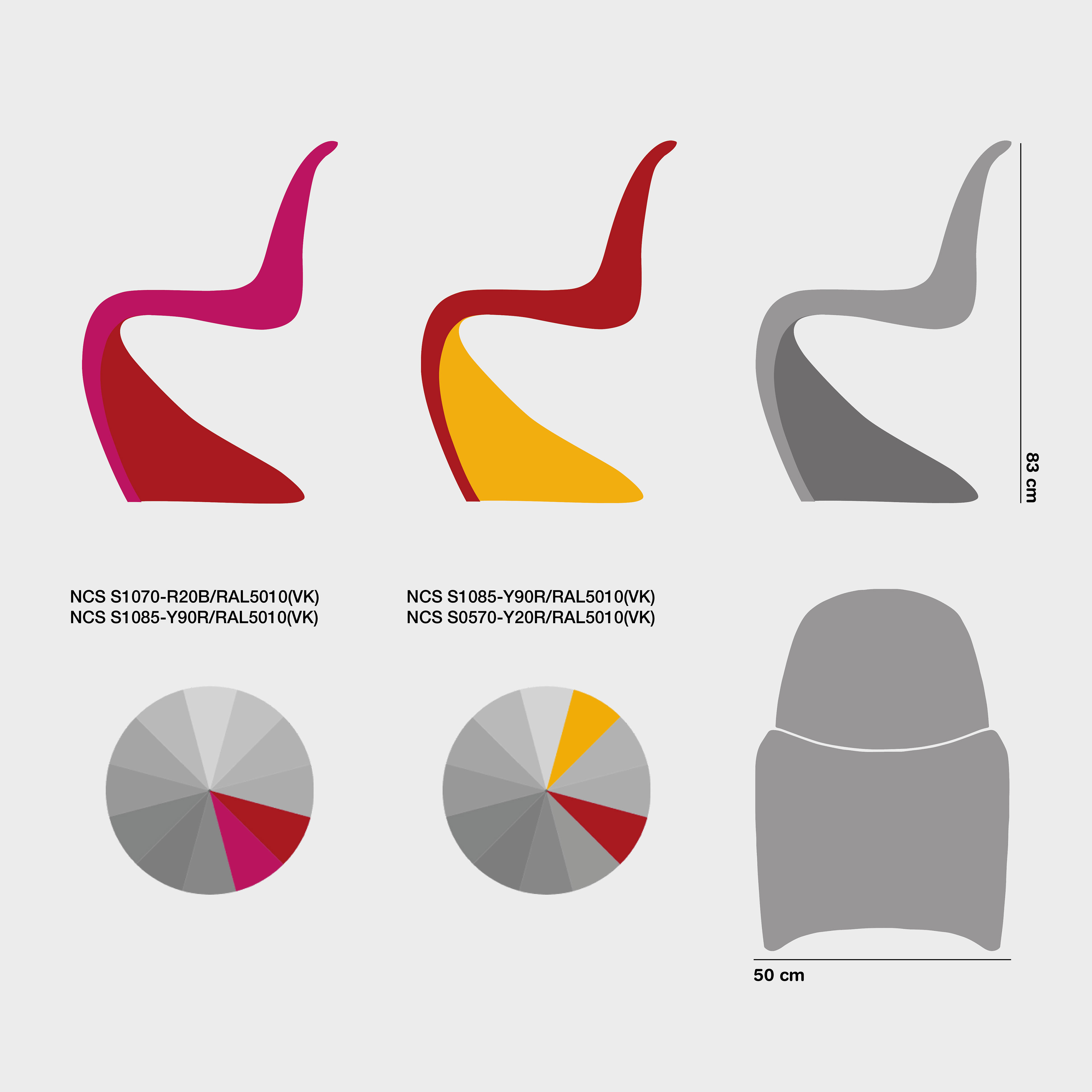new colors variants with pantone code and color wheels scheme, product sizes