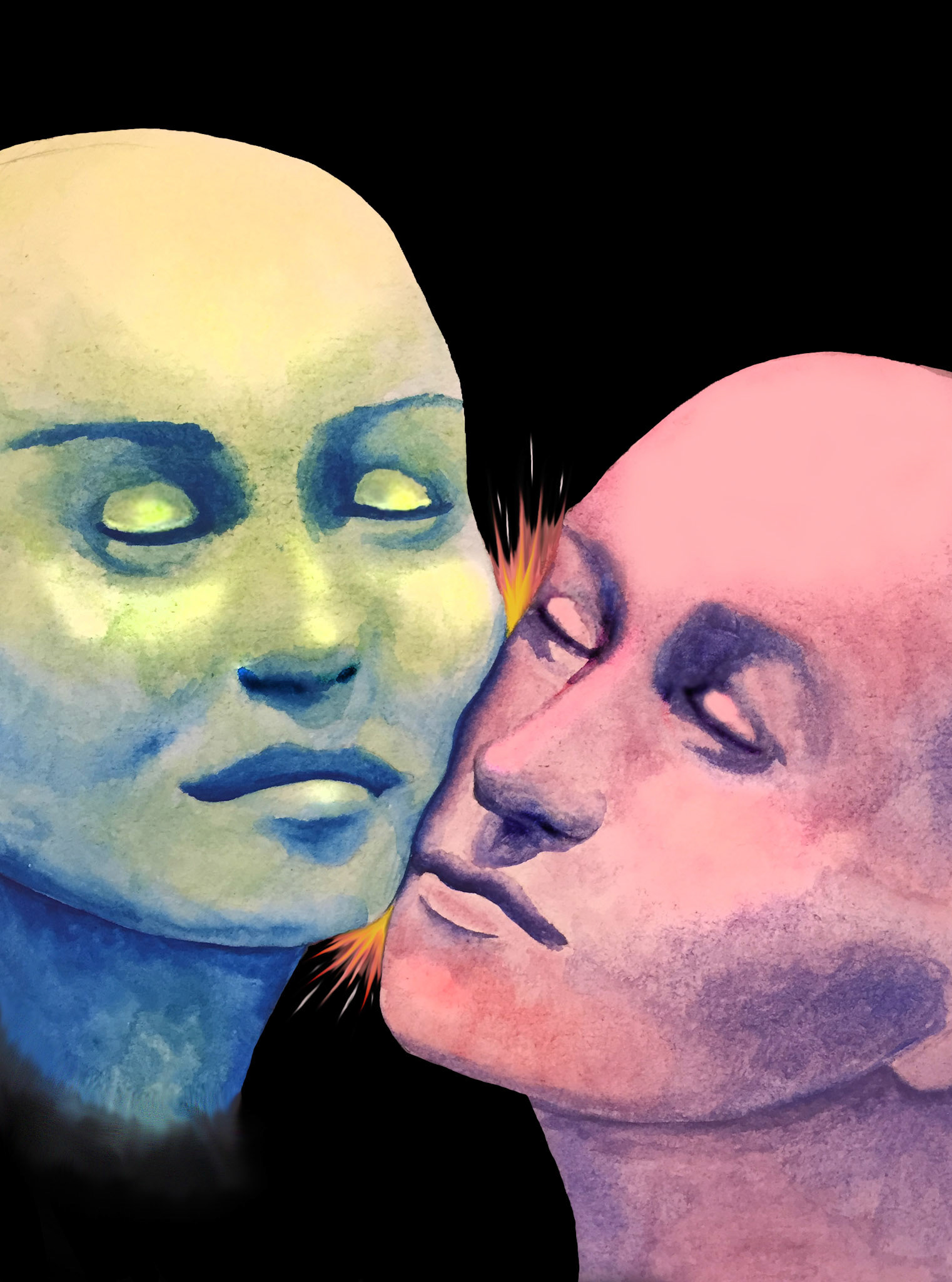 Cheek to Cheek - Watercolor, edited in Photoshop