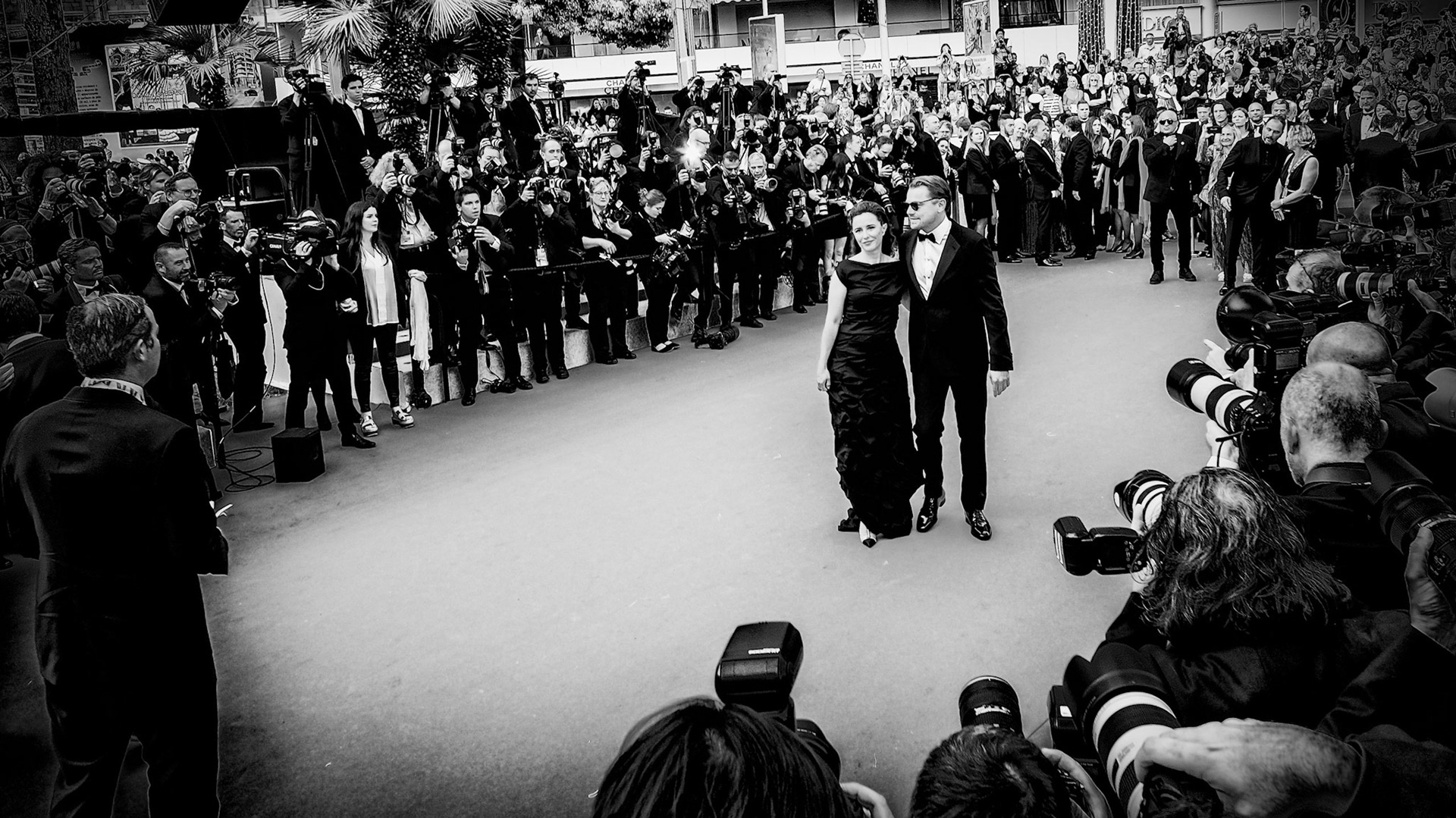 Leila Conners and Leonardo DiCaprio poses at  on the red carpet for Oh Mercy! on Wednesday 22 May 2019 at the 72nd Festival de Cannes, Palais des Festivals, Cannes. Pictured: Leila Conners , Leonardo DiCaprio. Editors Note: This image as been converted to monochrome. Picture by Julie Edwards/LFI/Avalon. All usages must be credited Julie Edwards/LFI/Avalon. All usages must be credited Julie Edwards/LFI/Avalon.