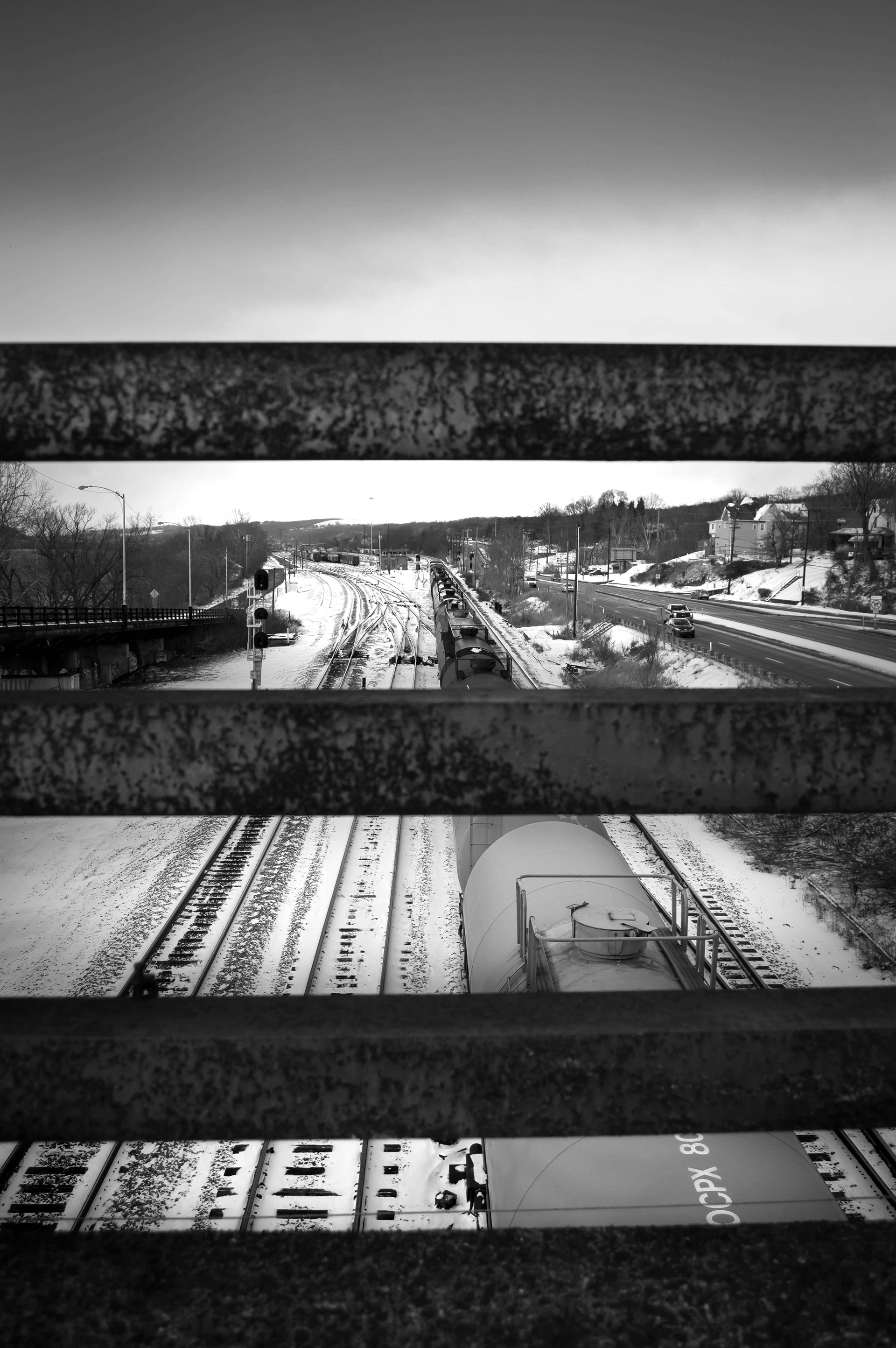 Railroad track from metal bridge