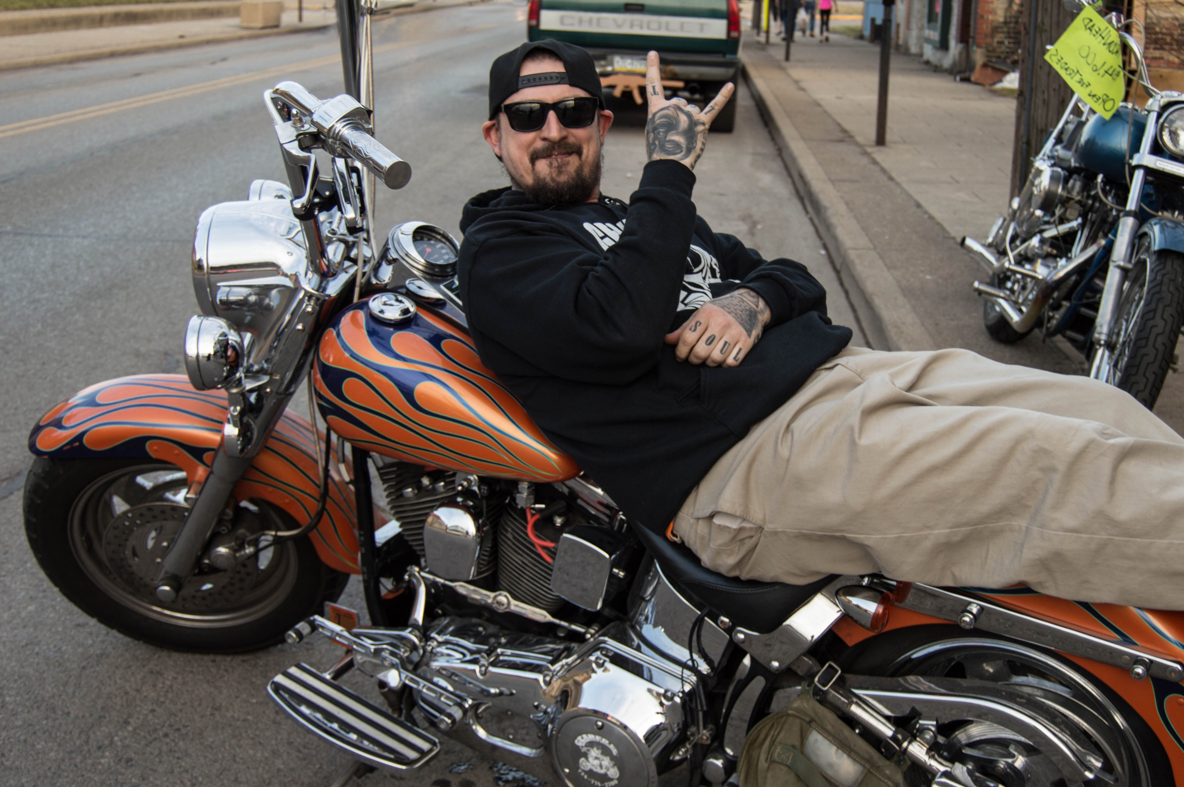 Man on shiny motorcycle