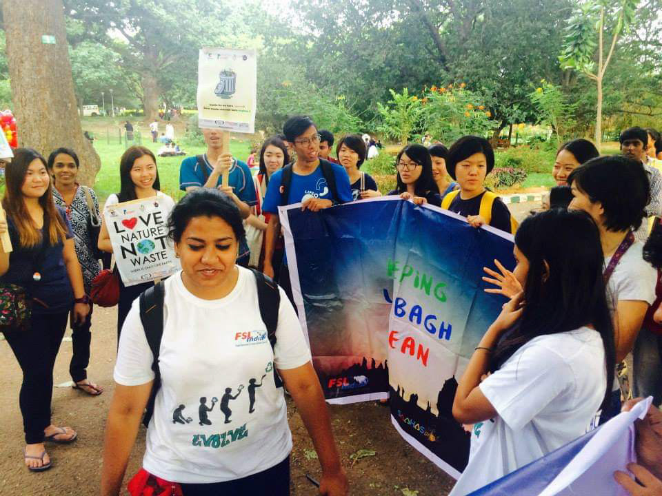 Leading a team of volunteers in a march for keeping the environment litter-free