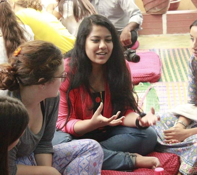 A picture of me in the middle of a group discussion with international volunteers at the YDP-Bangalore.