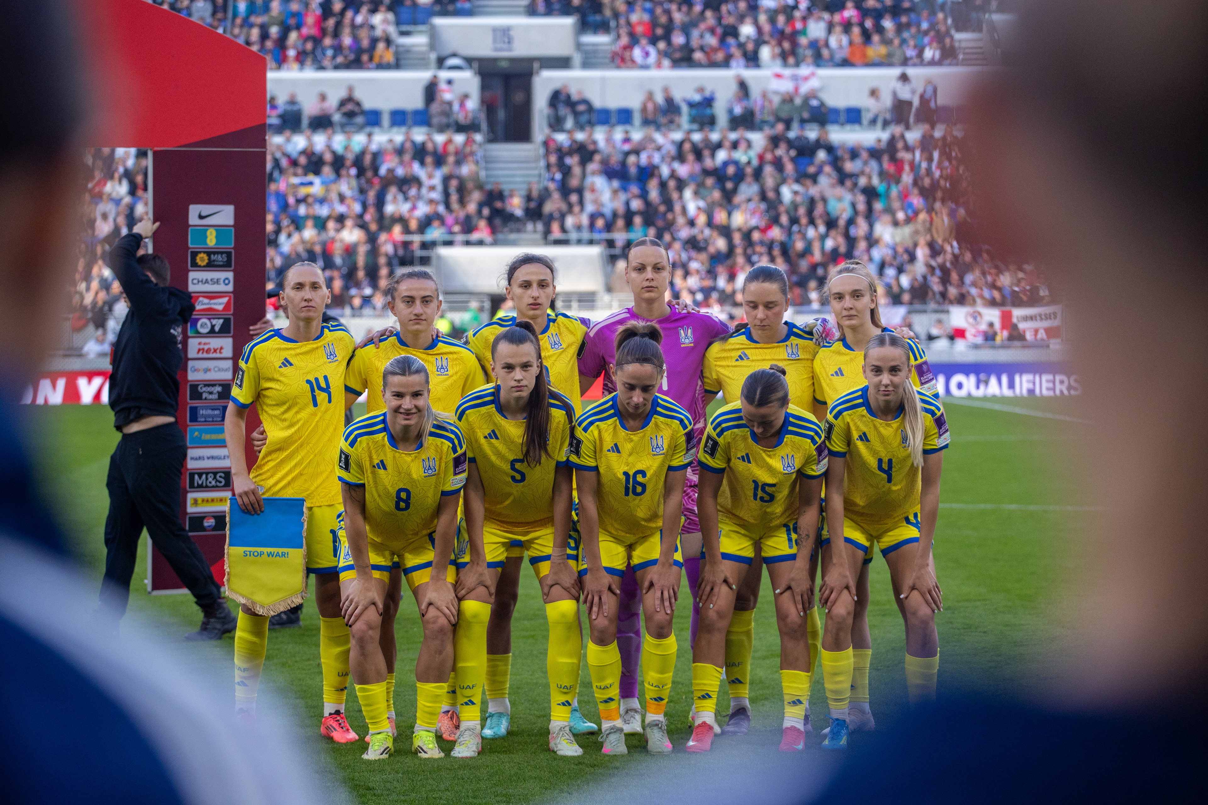 Ukraine players posing for photographs before kickoff vs England  