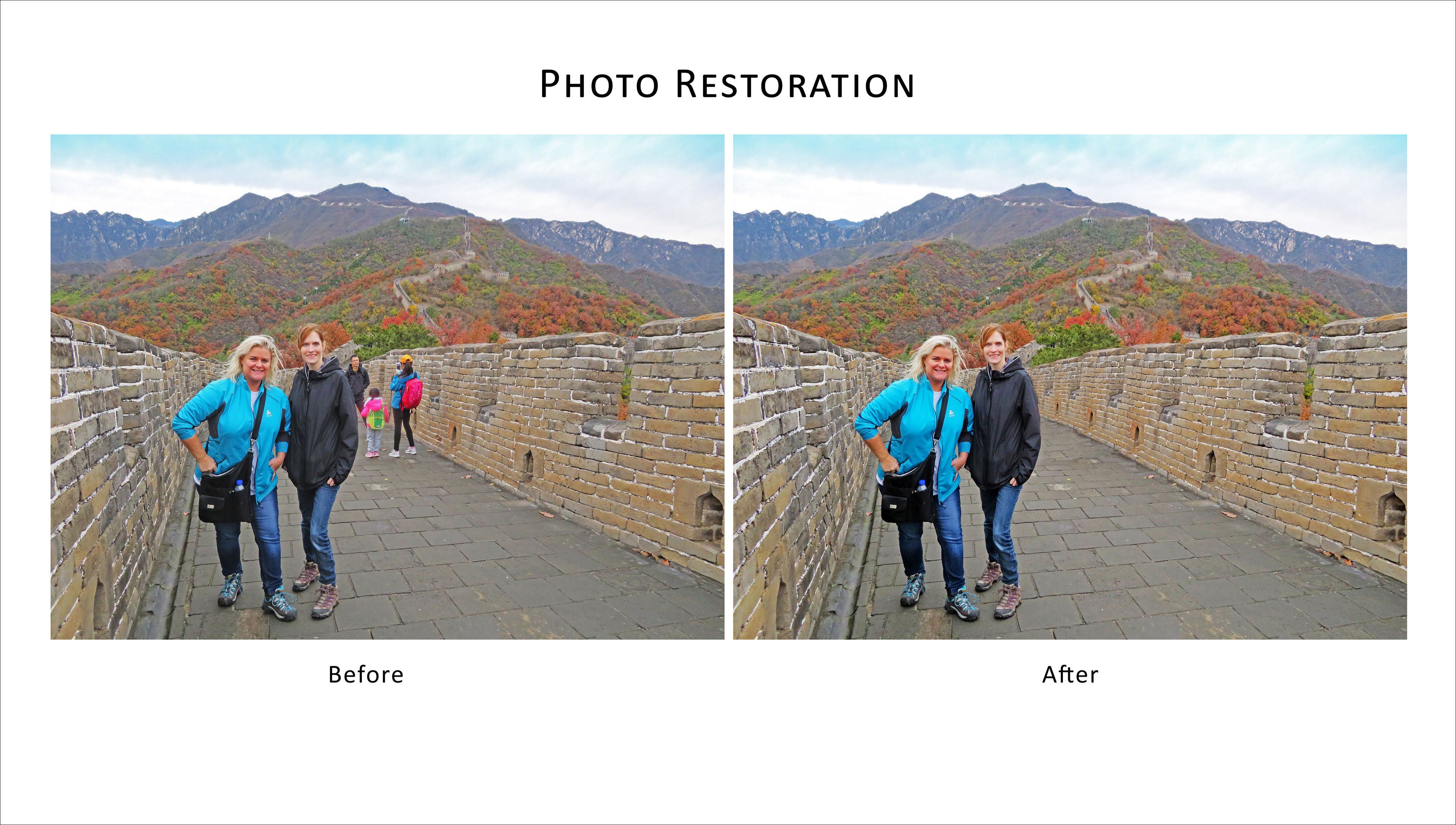 This photo from a client's 2017 trip to The Great Wall of China was retouched to remove the people in the background. © Jennifer Gale