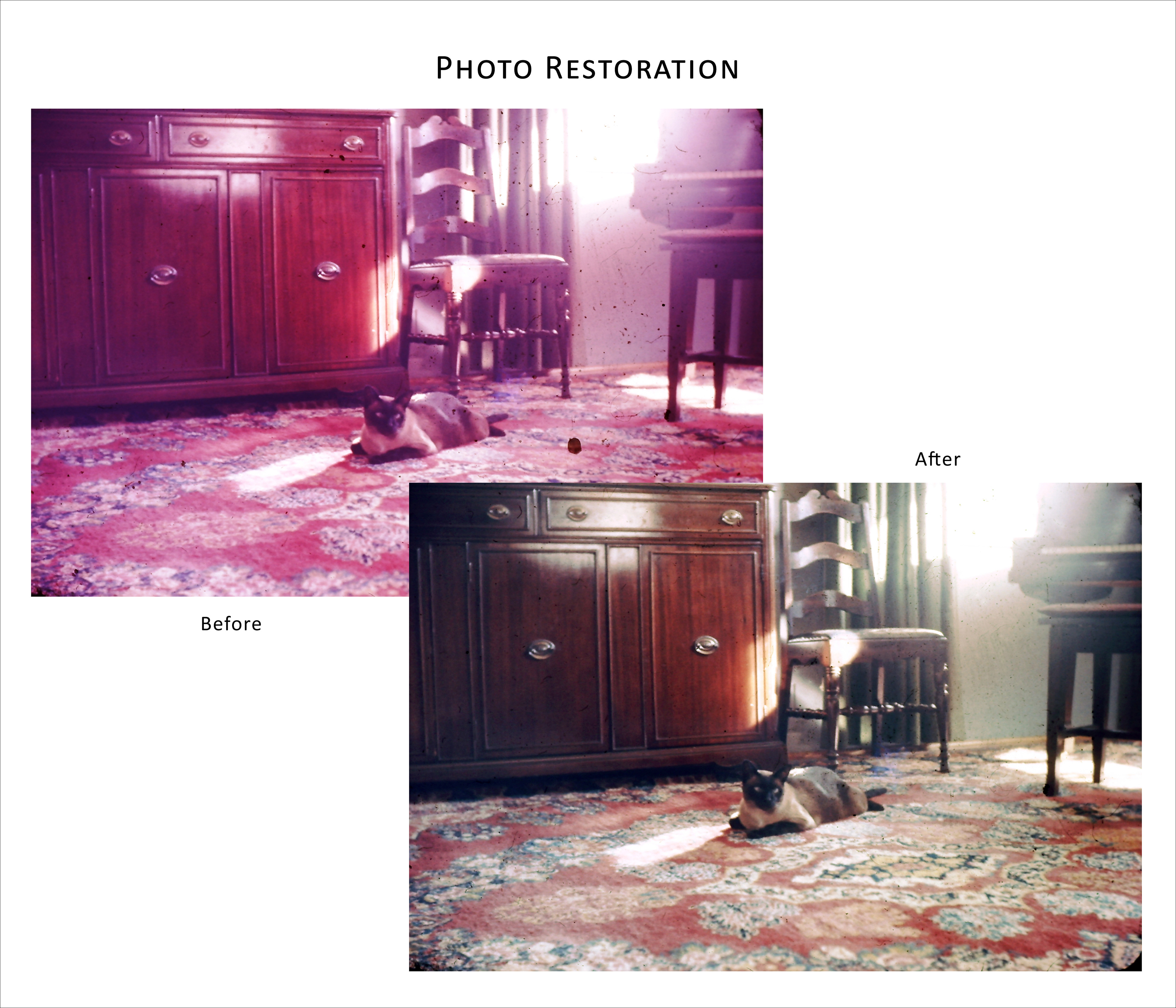 This photo from 1959 was restored to its original color as well as dust and other deterioration markings removed -- all done using photo restoration techniques and tools. © Jennifer Gale