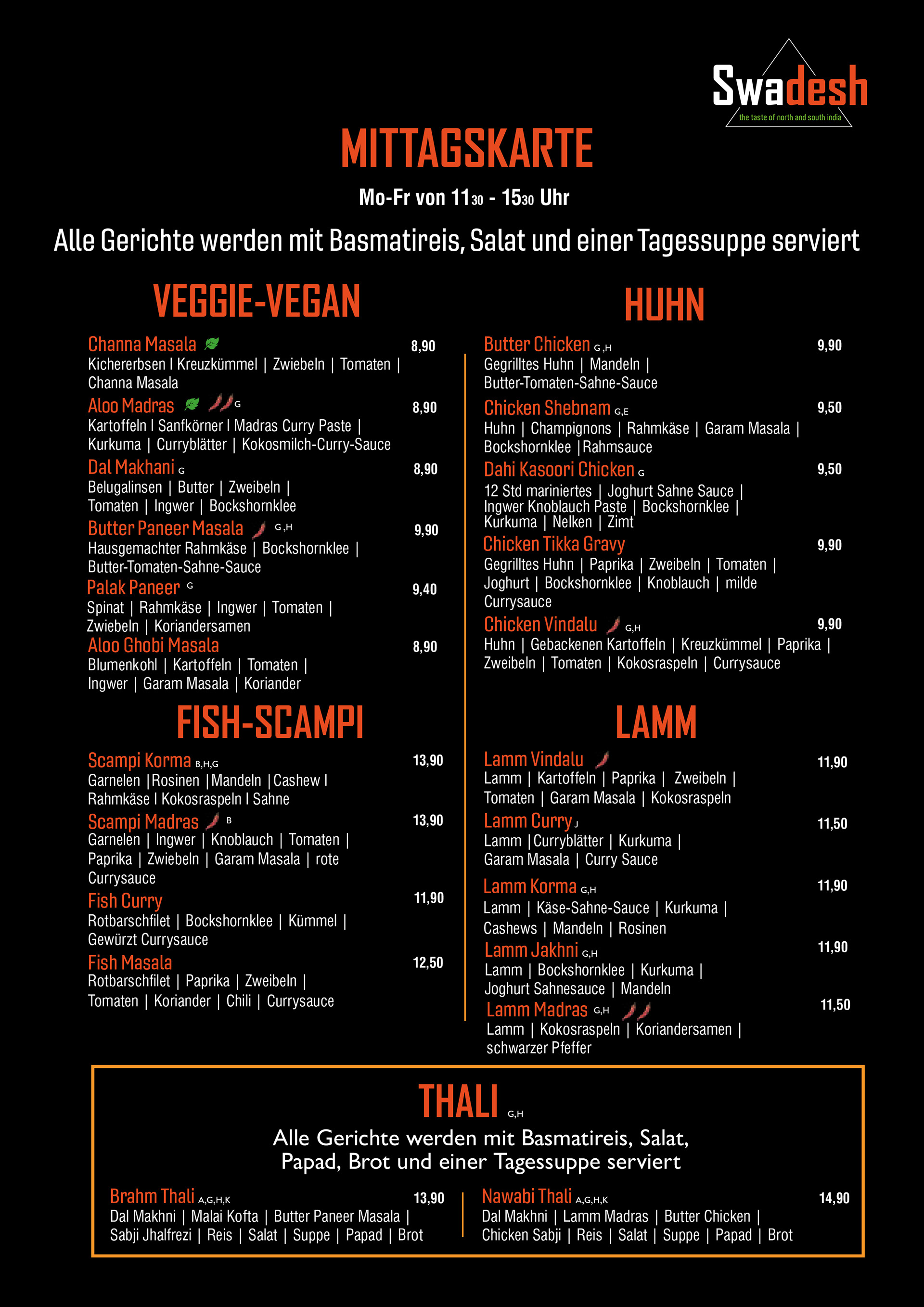 Swadesh Mittagskarte